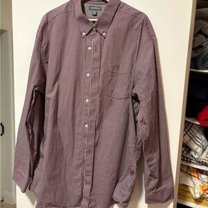 Eddie Bauer Men's Maroon Micro-Check Button-Down Shirt